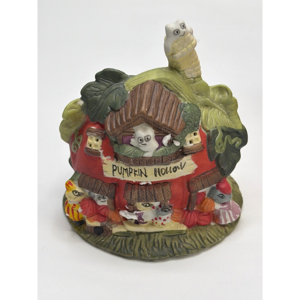 Lighted Halloween House Pumpkin Hollow Ceramic Figurine Ghost Decor